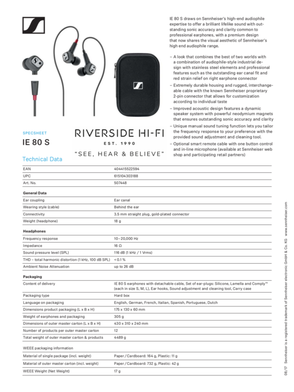 Sennheiser IE 80 S High-End Audiophile Earphones 2