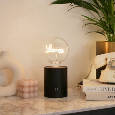 Wireless Single Bulb Black Wood Desk Lamp Holder (RC1 Black)