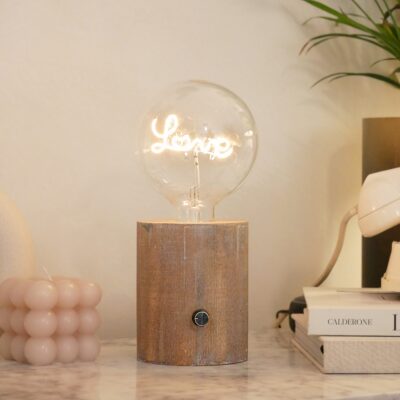 Wireless Single Bulb Distressed Wood Desk Lamp Holder (RC1 DSTD)