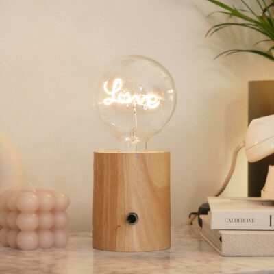 Wireless Single Bulb Light Wood Desk Lamp Holder (RC1 Light)