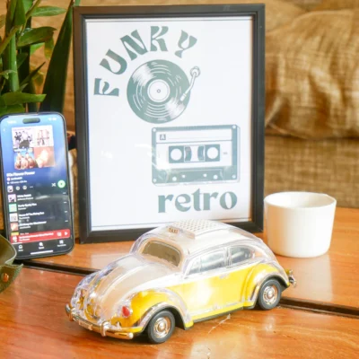 VW Beetle Taxi Portable Bluetooth Speaker & FM Radio (Yellow)