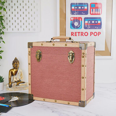 Vinyl Record Storage Box Burgandy Cloth