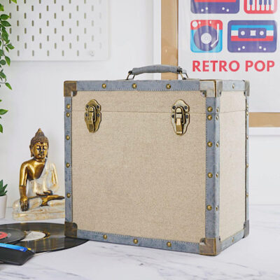 Vinyl Record Storage Box Cream Cloth