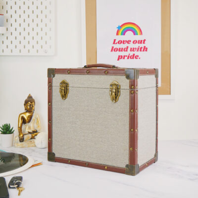 Vinyl Record Storage Box Grey Cloth