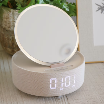 Glow Clock, Mirror With Ring Light, Bluetooth Speaker & Wireless Charger