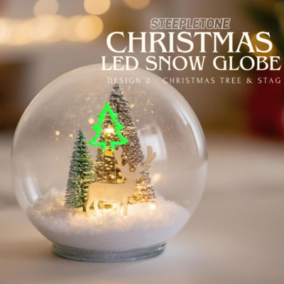 Christmas LED Snow Globe - Stag With Light Up Christmas Tree