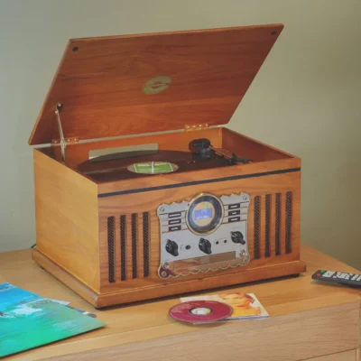 Westminster Nostaglic Wooden Music Centre (7 in 1 Bluetooth Turntable With Built In Speakers)
