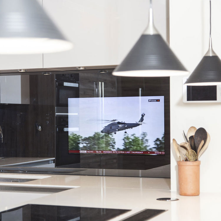 NEOD custom mirror television installation - splashback square a