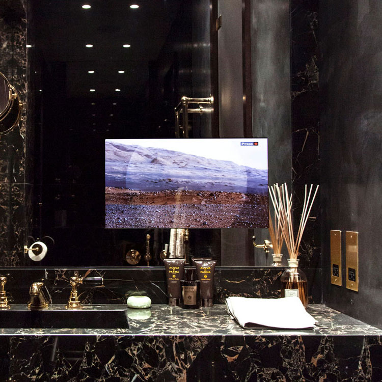 NEOD custom mirror television installation - splashback square b