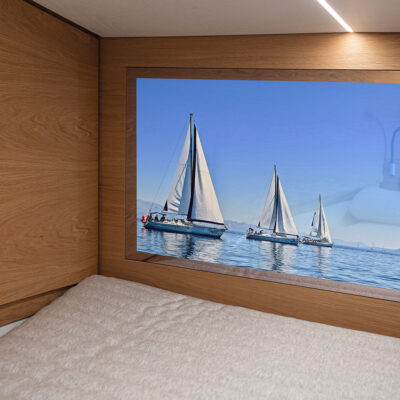 NEOD bespoke mirror television with the screen switched on
