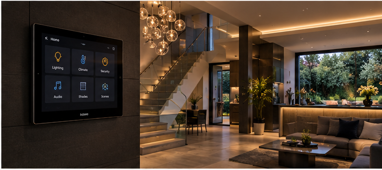 Control4 smart home automation in a luxury living room