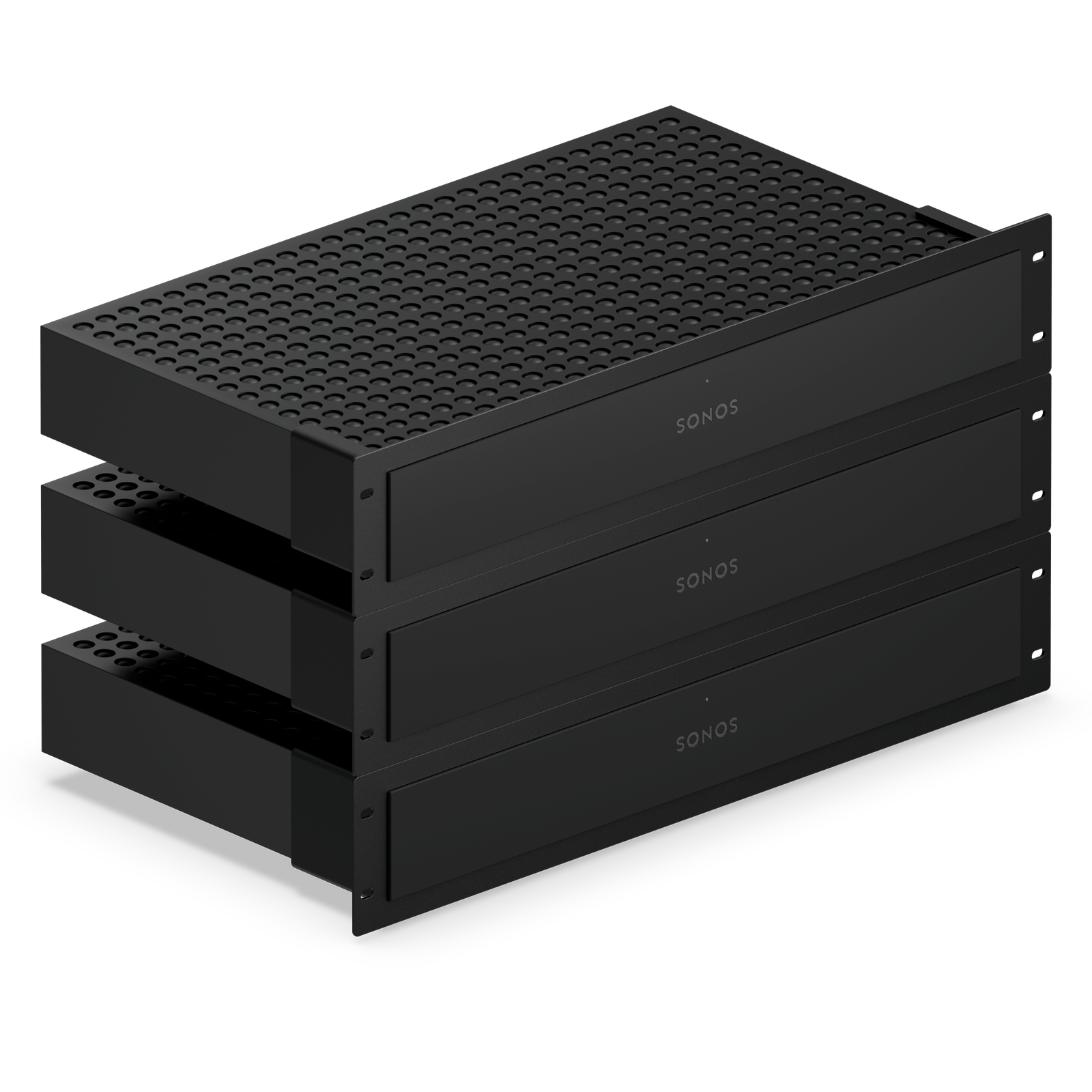 Sonos Amp Multi units installed in an equipment rack