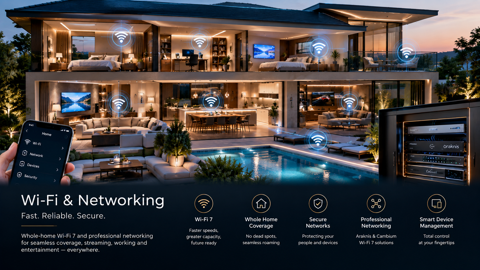 Whole-house Wi-Fi 7 and professional networking coverage throughout a luxury home
