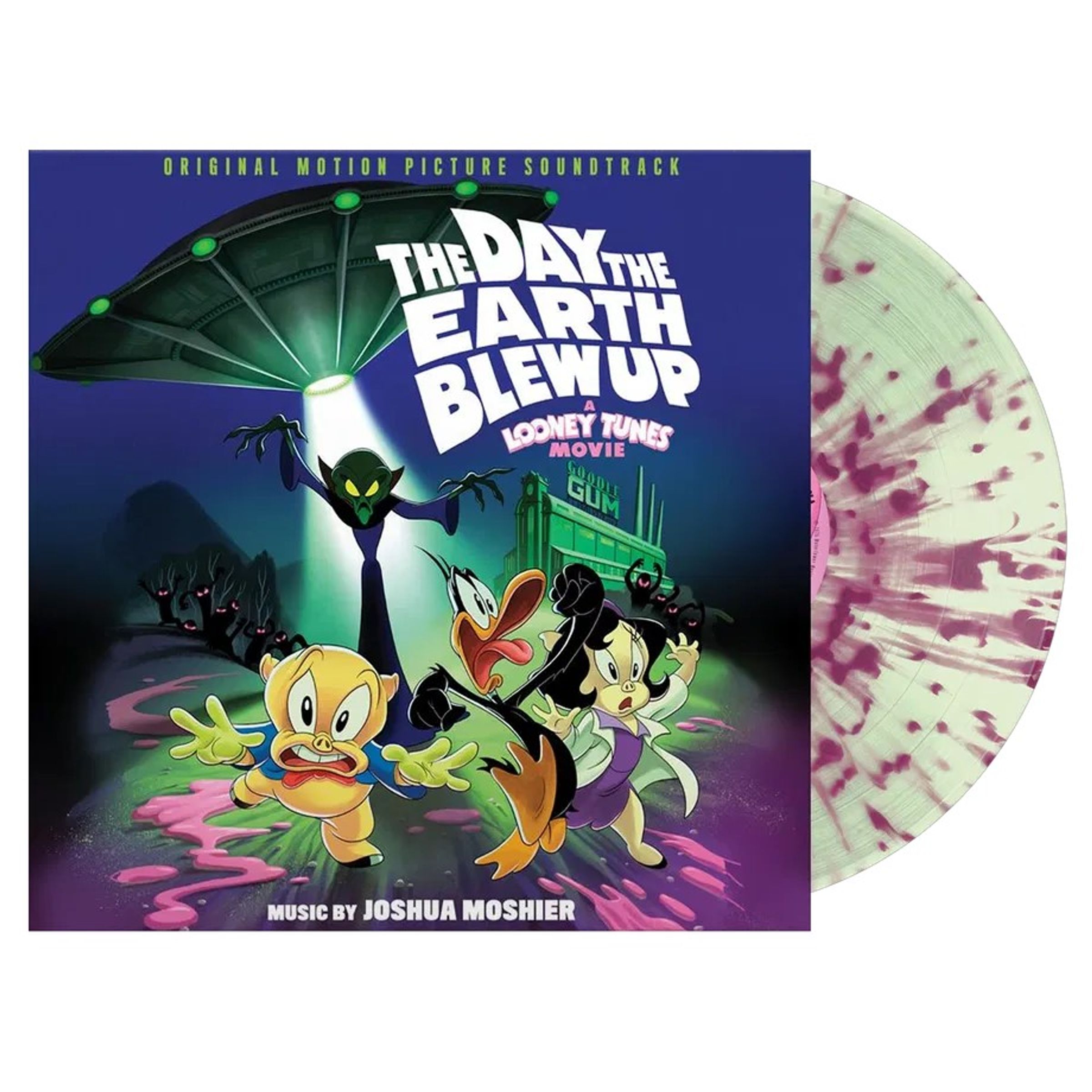 Joshua Moshier – The Day The Earth Blew up: A Looney Tunes Movie (Limited Edition) (Glow In The Dark/Bubble Gum Splatter Vinyl) — barcode 0843563182635