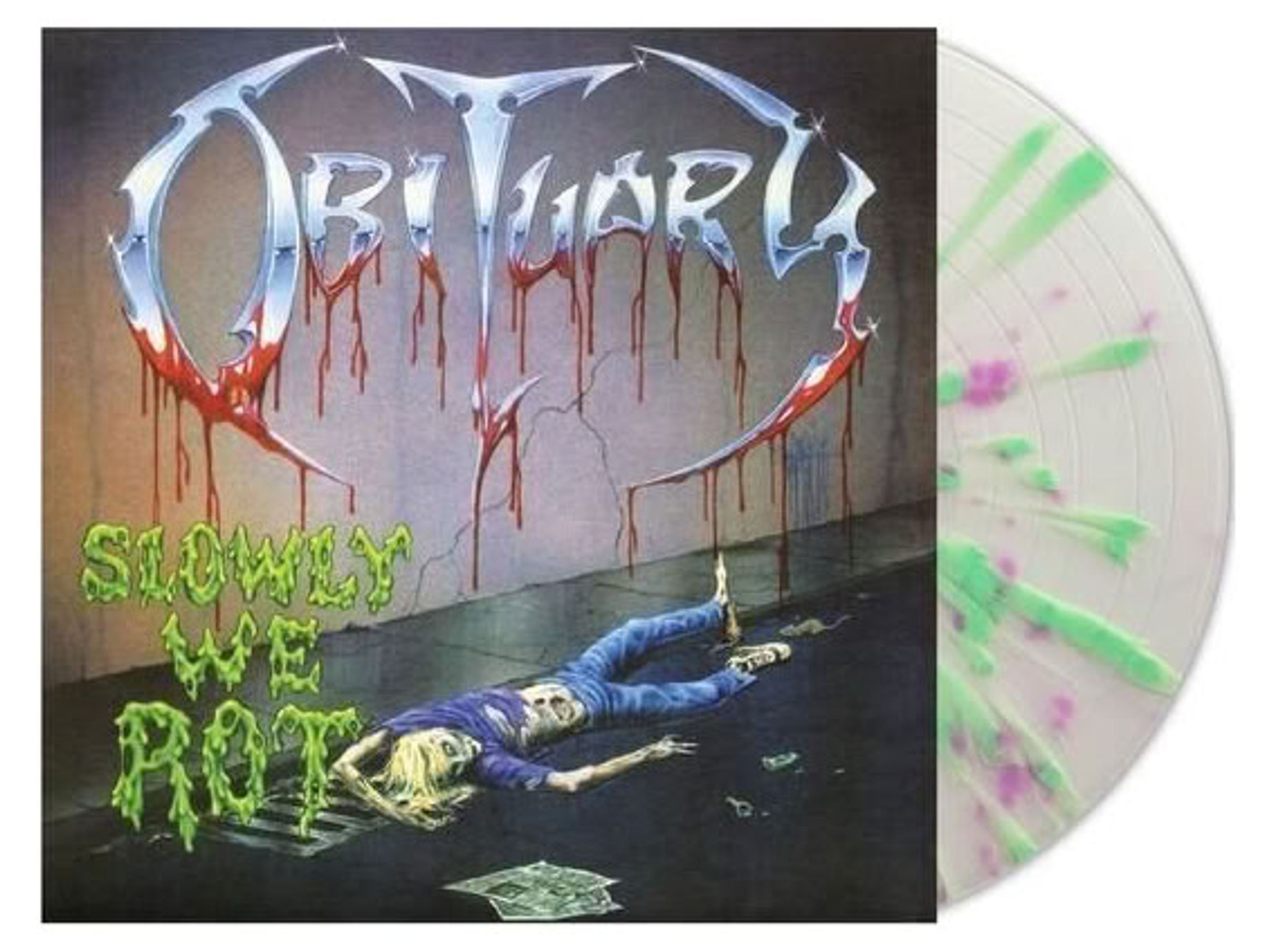 Obituary – Slowly We Rot (Limited Edition) (Green Pink Splatter Vinyl) — barcode 0848064020981