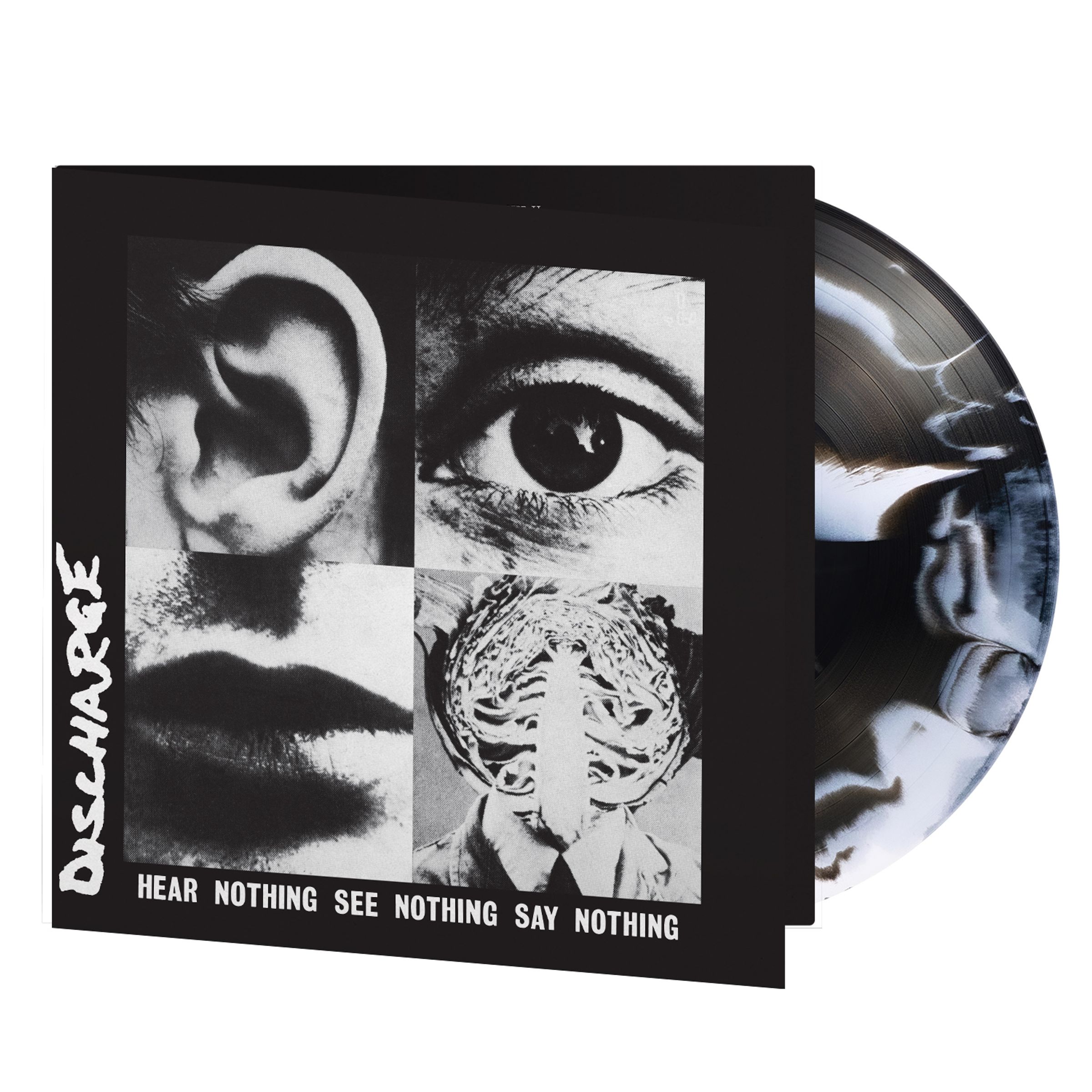 Discharge – Hear Nothing See Nothing Say Nothing (140g) (Limited Numbered Edition) (White & Black Swirl Vinyl) — barcode 8719262043831