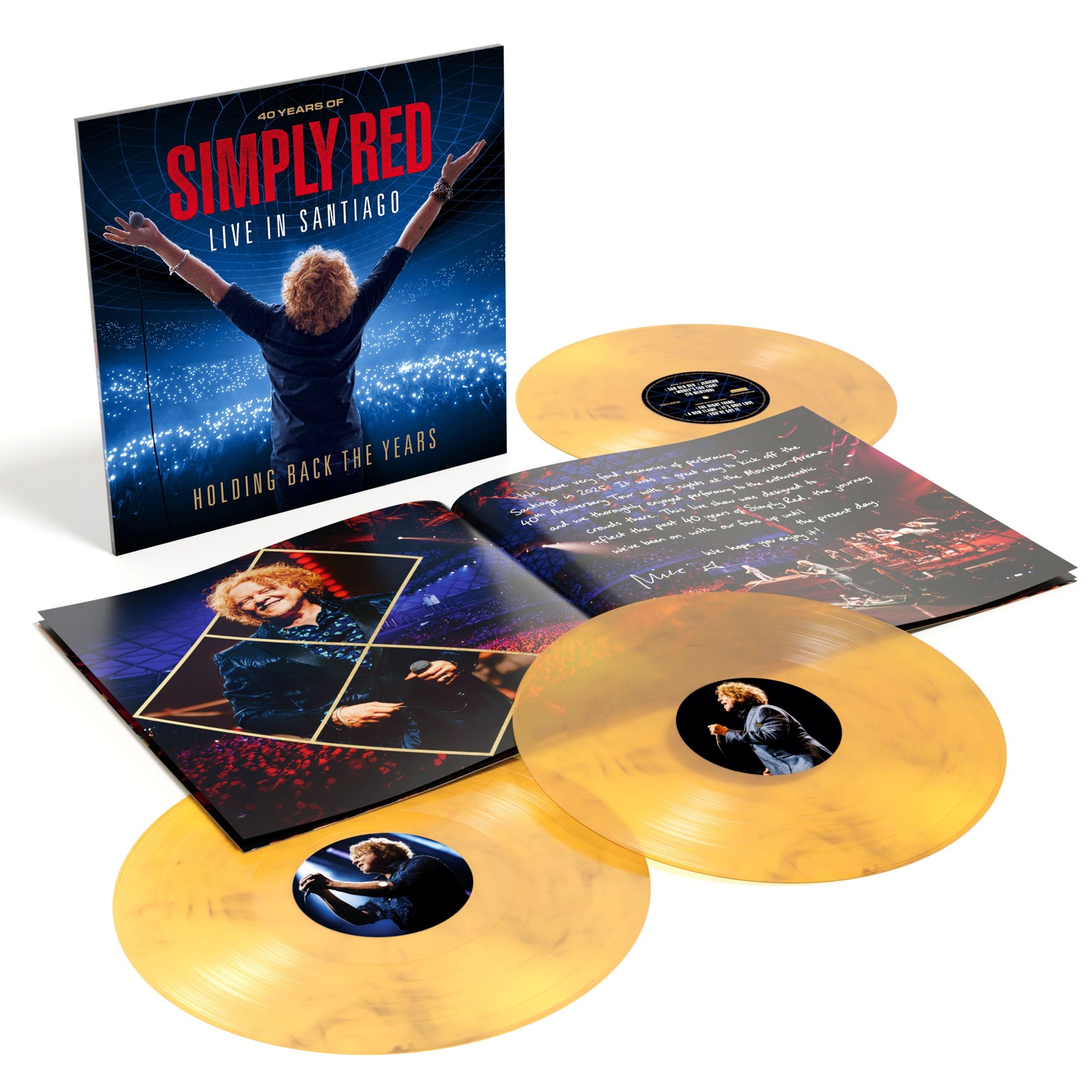 Simply Red – Holding Back The Years: 40 Years Of Simply Red - Live In Santiago (180g) (Limited Numbered Edition) (Clear Yellow & Black Marbled Vinyl) — barcode 8719262044333