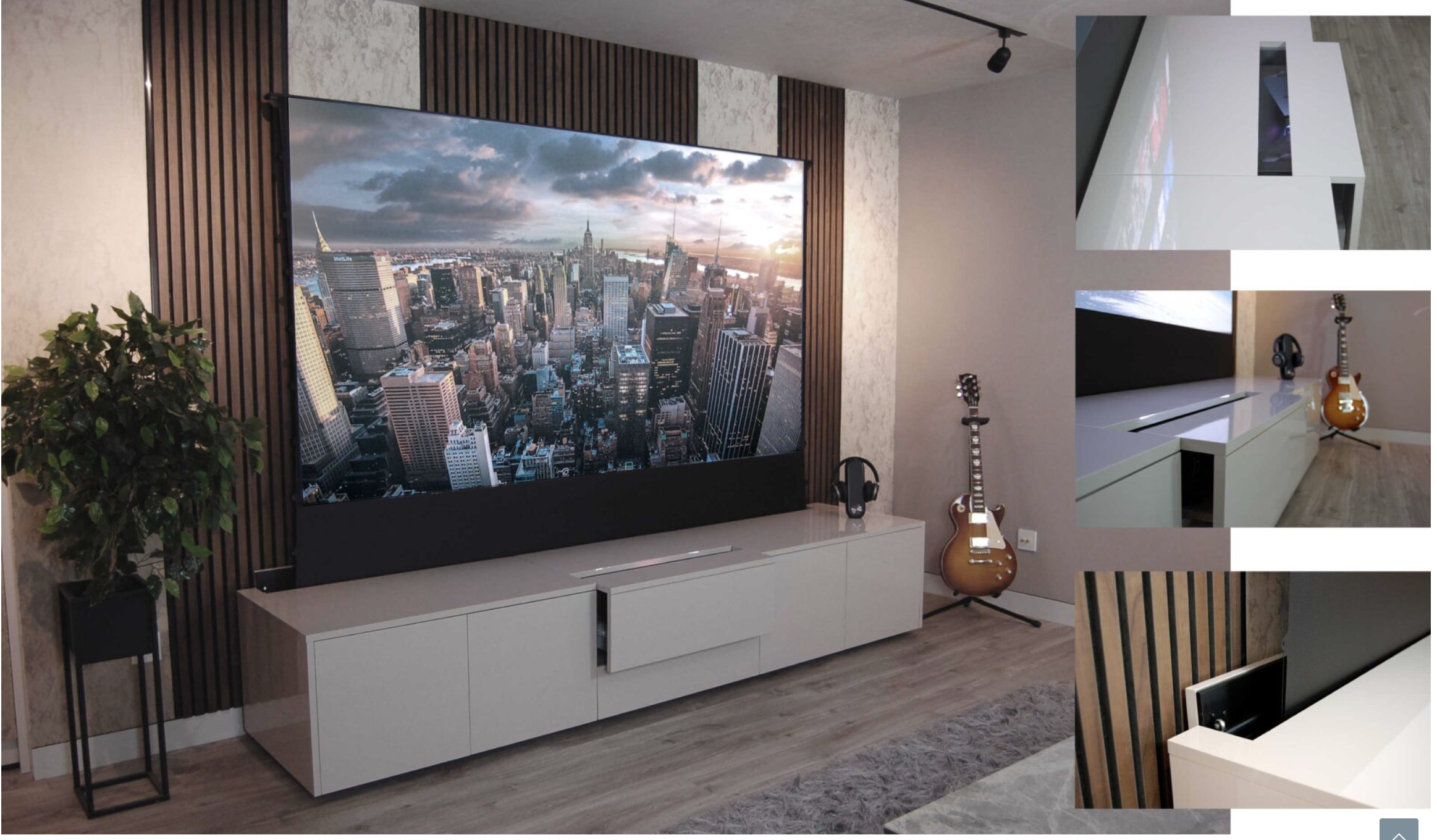 AV Motion hidden cinema cabinet 100 and 120 inch dimensions