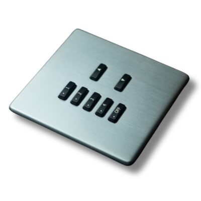 Rako Classic wired seven-button lighting keypad in satin chrome
